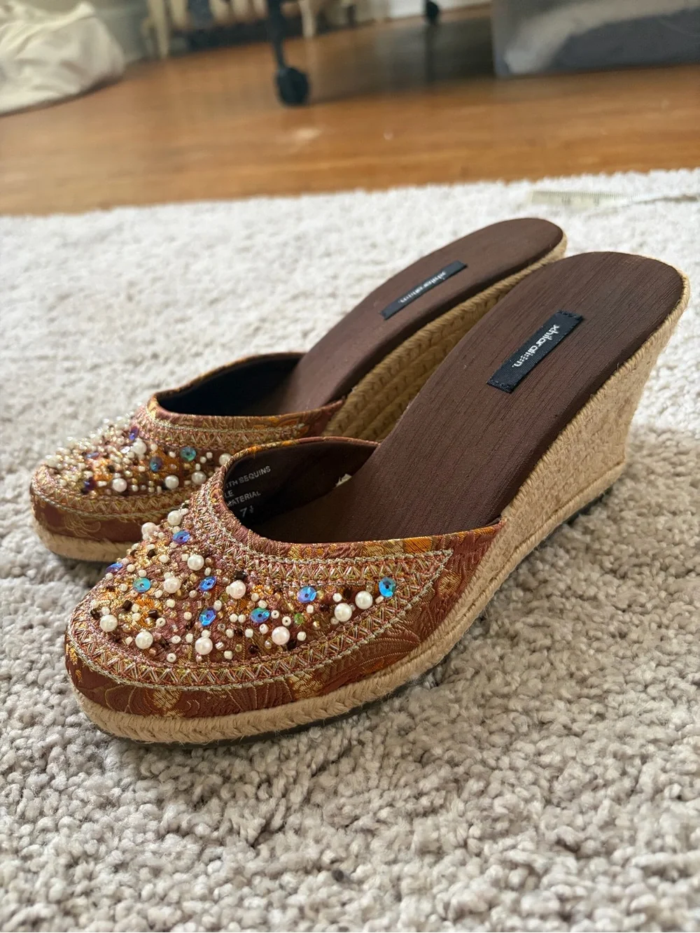 Embellished Beaded Boho Y2K Brown Wedge Mules by Xhilaration